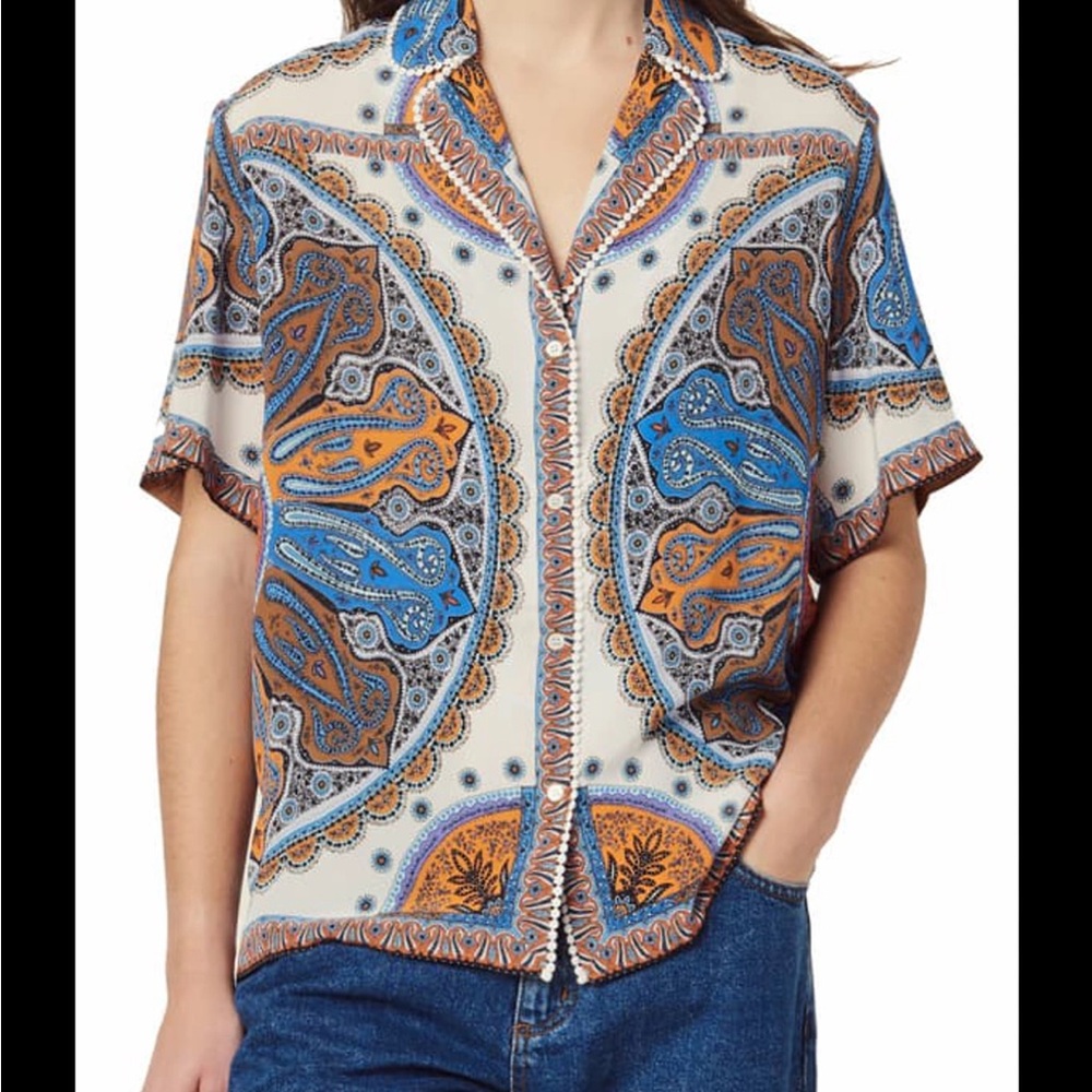 Sandro Joya Bandana-print Pajama-style Top In Ivory
